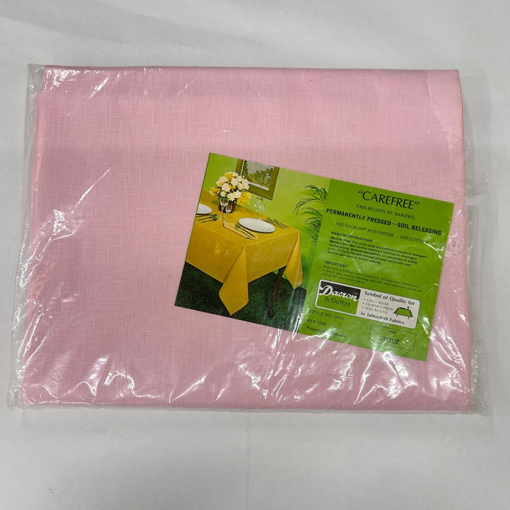 Bardwil Carefree Rectangle Tablecloth 60x102 Pink MCM Cottagecore Retro NIP